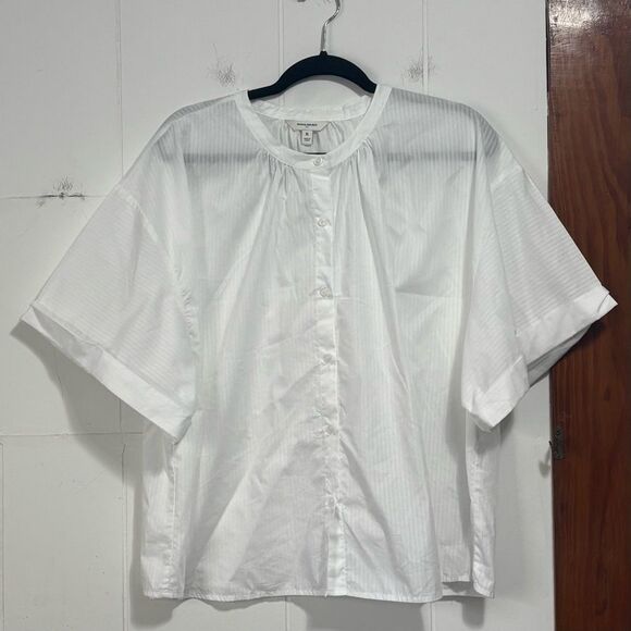 Banana Republic Shadow Stripe White Crisp Button Down Top XL - Picture 2 of 5